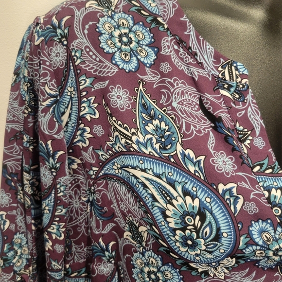 41 Hawthron Size 2x Purple Boho Print Long Flare Sleeves Top - Picture 2 of 8